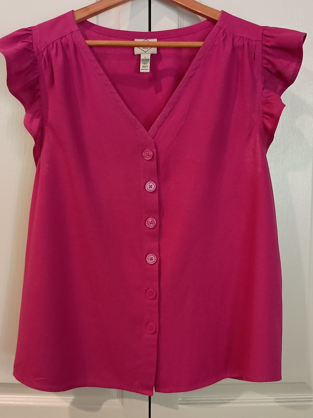 Bright Pink V-Neck Button Front Women's Top
